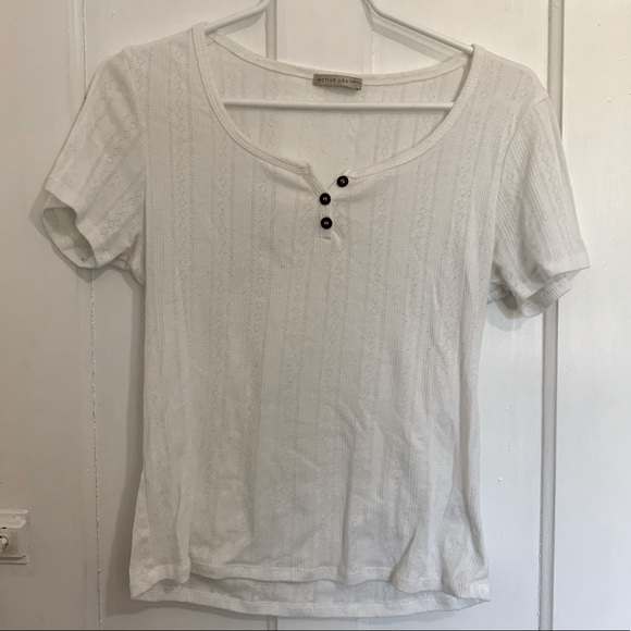 White Henley-Style Tee - Picture 1 of 6